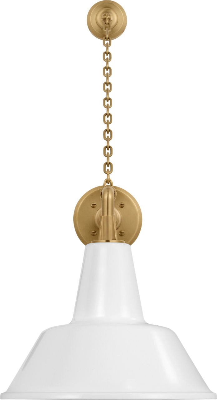 Academy 17.5" Anchored Mack Barn Light | Hand-Rubbed Antique Brass | 12.5 | 12.5" White Bowers Shade