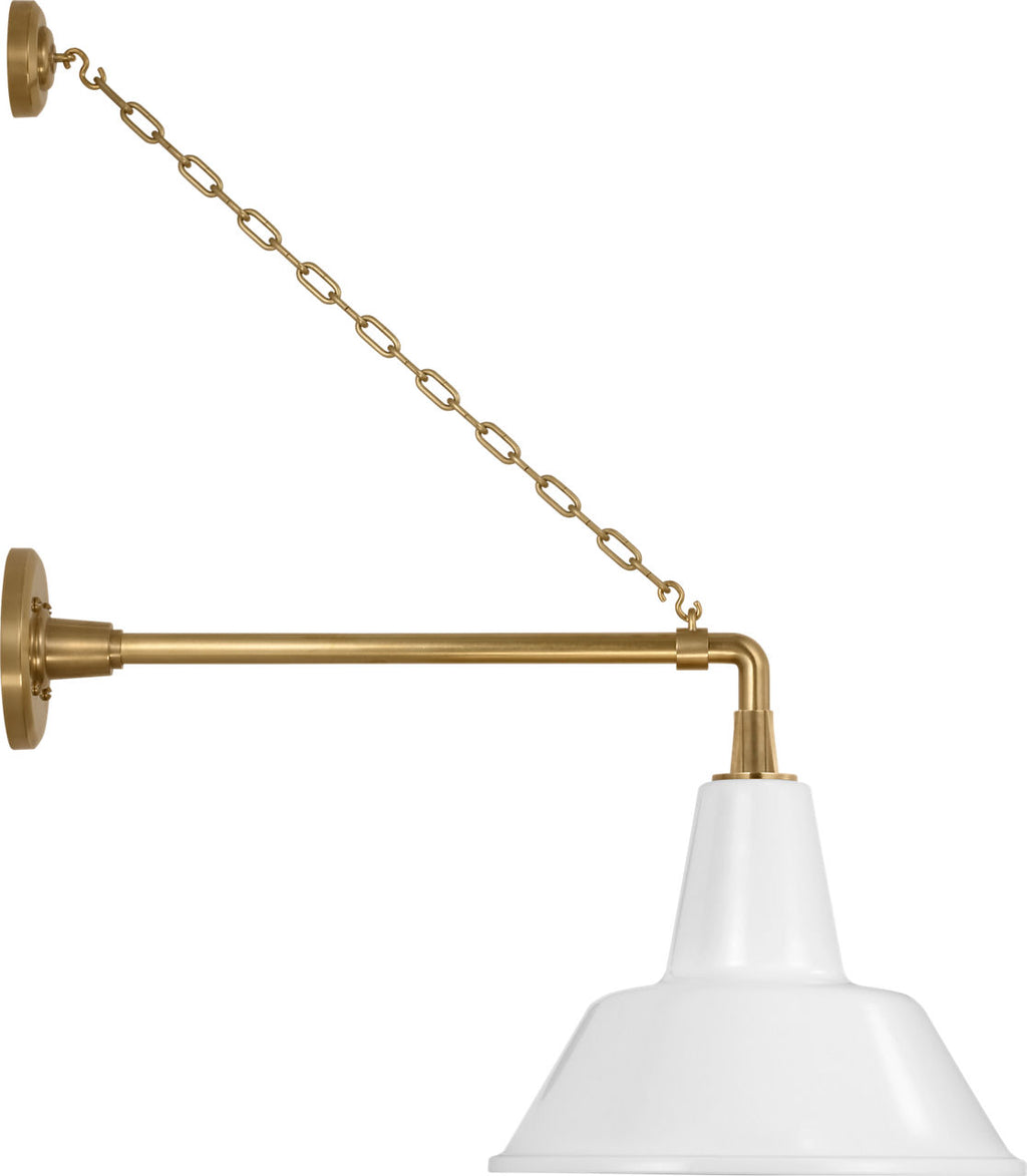 Academy 17.5" Anchored Mack Barn Light | Hand-Rubbed Antique Brass | 12.5 | 12.5" White Bowers Shade