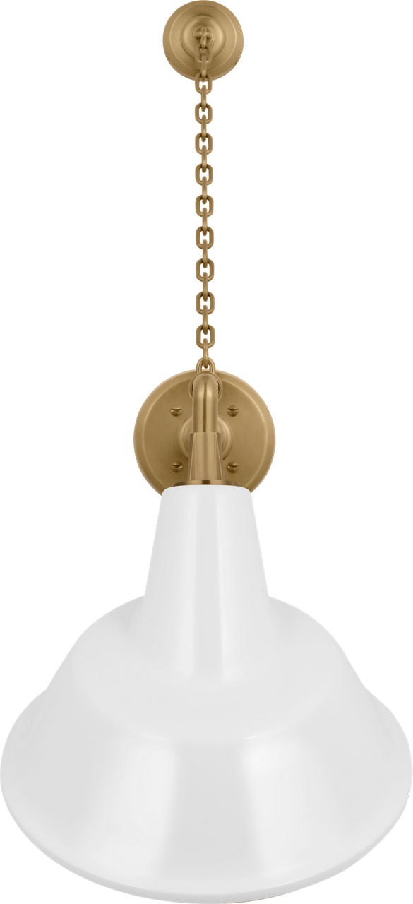 Academy 17.5" Anchored Mack Barn Light | Hand-Rubbed Antique Brass | 12.5 | 12.5" White Tilted Bowers Shade