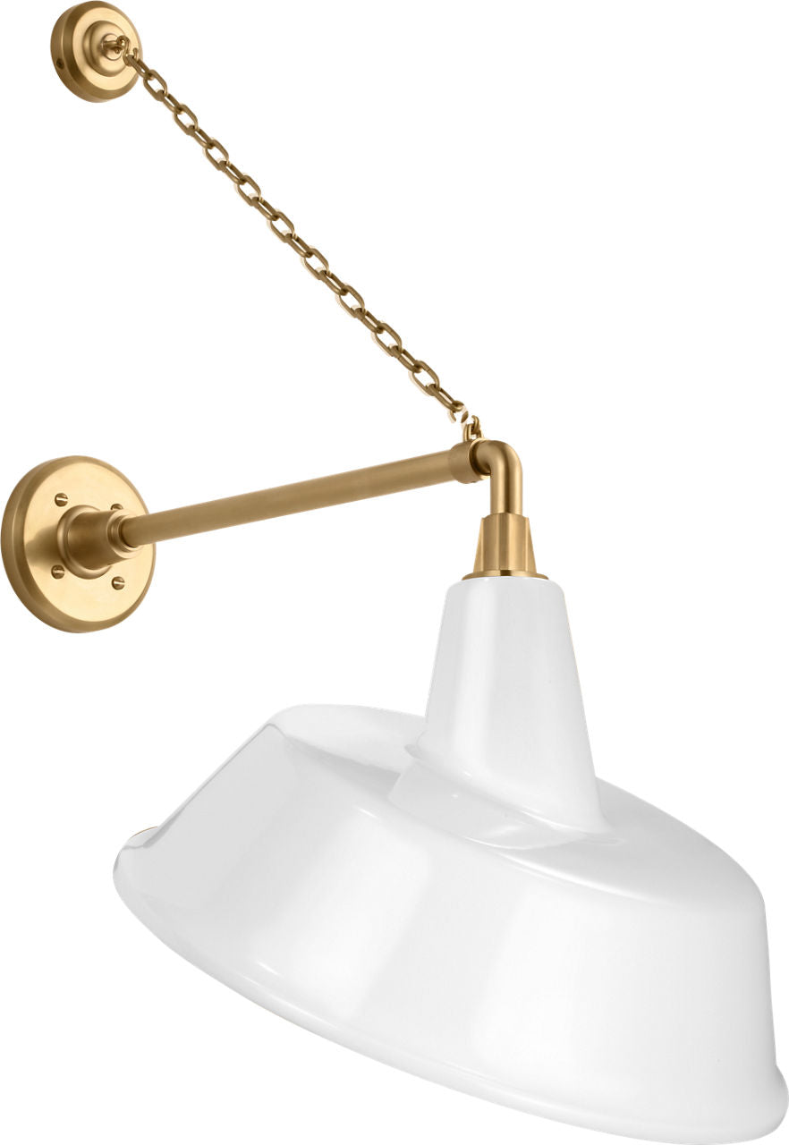 Academy 17.5" Anchored Mack Barn Light | Hand-Rubbed Antique Brass | 16 | 16" White Tilted Bowers Shade