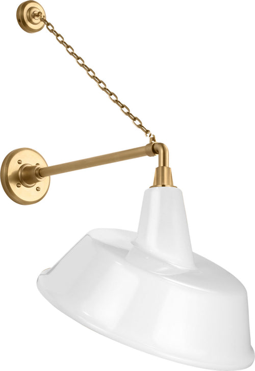Academy 17.5" Anchored Mack Barn Light | Hand-Rubbed Antique Brass | 16 | 16" White Tilted Bowers Shade