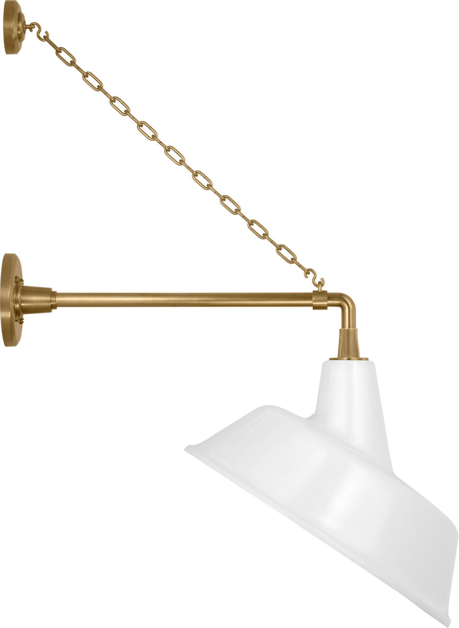 Academy 17.5" Anchored Mack Barn Light | Hand-Rubbed Antique Brass | 16 | 16" White Tilted Bowers Shade