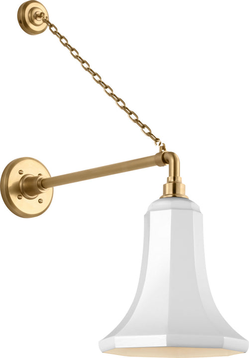 Academy 17.5" Anchored Mack Barn Light | Hand-Rubbed Antique Brass | 9.25 | 9.25" White Savannah Shade