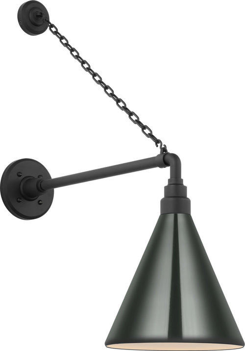 Academy 17.5" Anchored Mack Barn Light | Matte Black | 9 | 9" Green Conical Savannah Shade