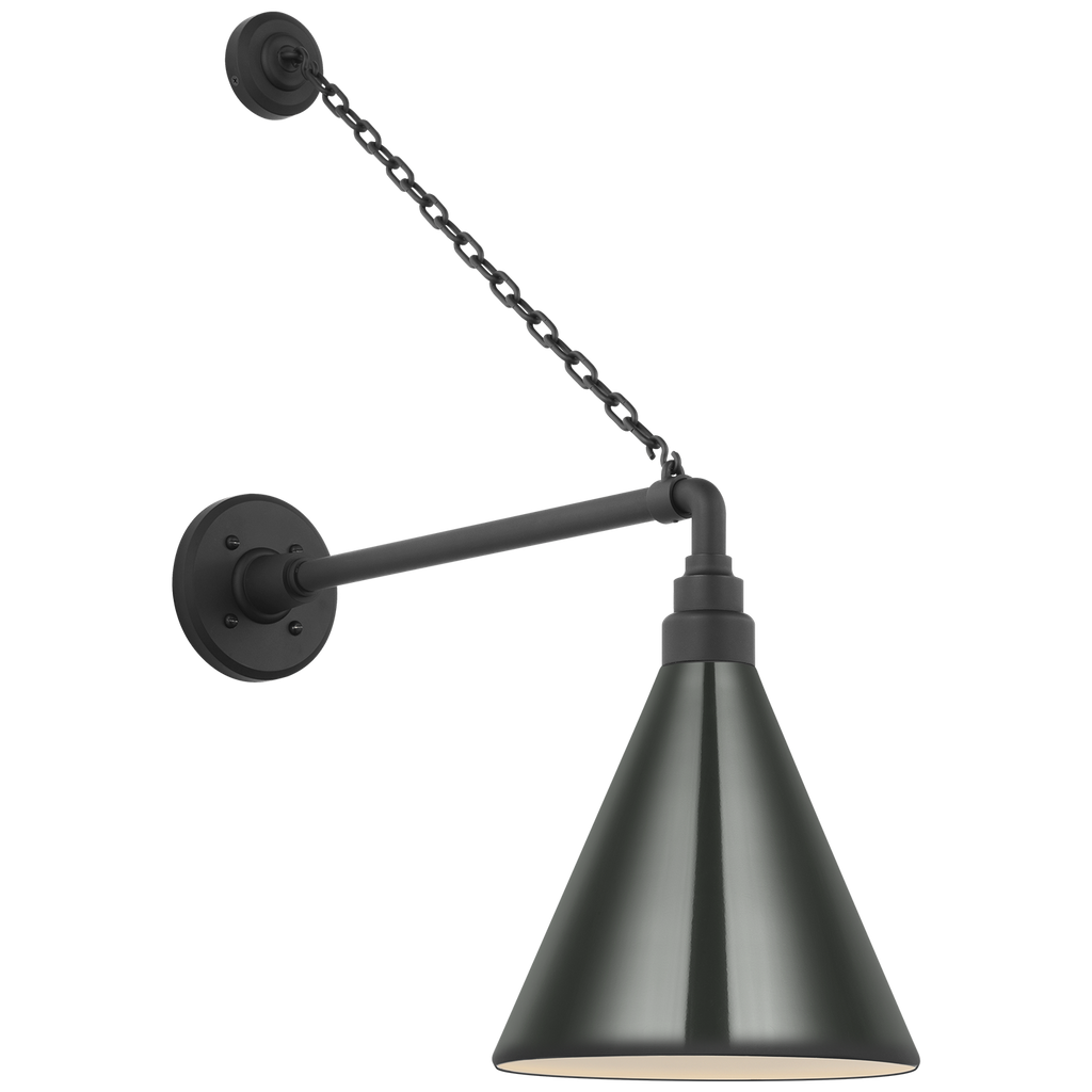 Academy 17.5" Anchored Mack Barn Light | Matte Black | 9 | 9" Green Conical Savannah Shade