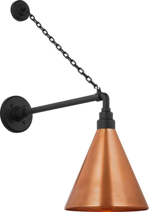 Academy 17.5" Anchored Mack Barn Light | Matte Black | 9 | 9" Soft Copper Conical Savannah Shade