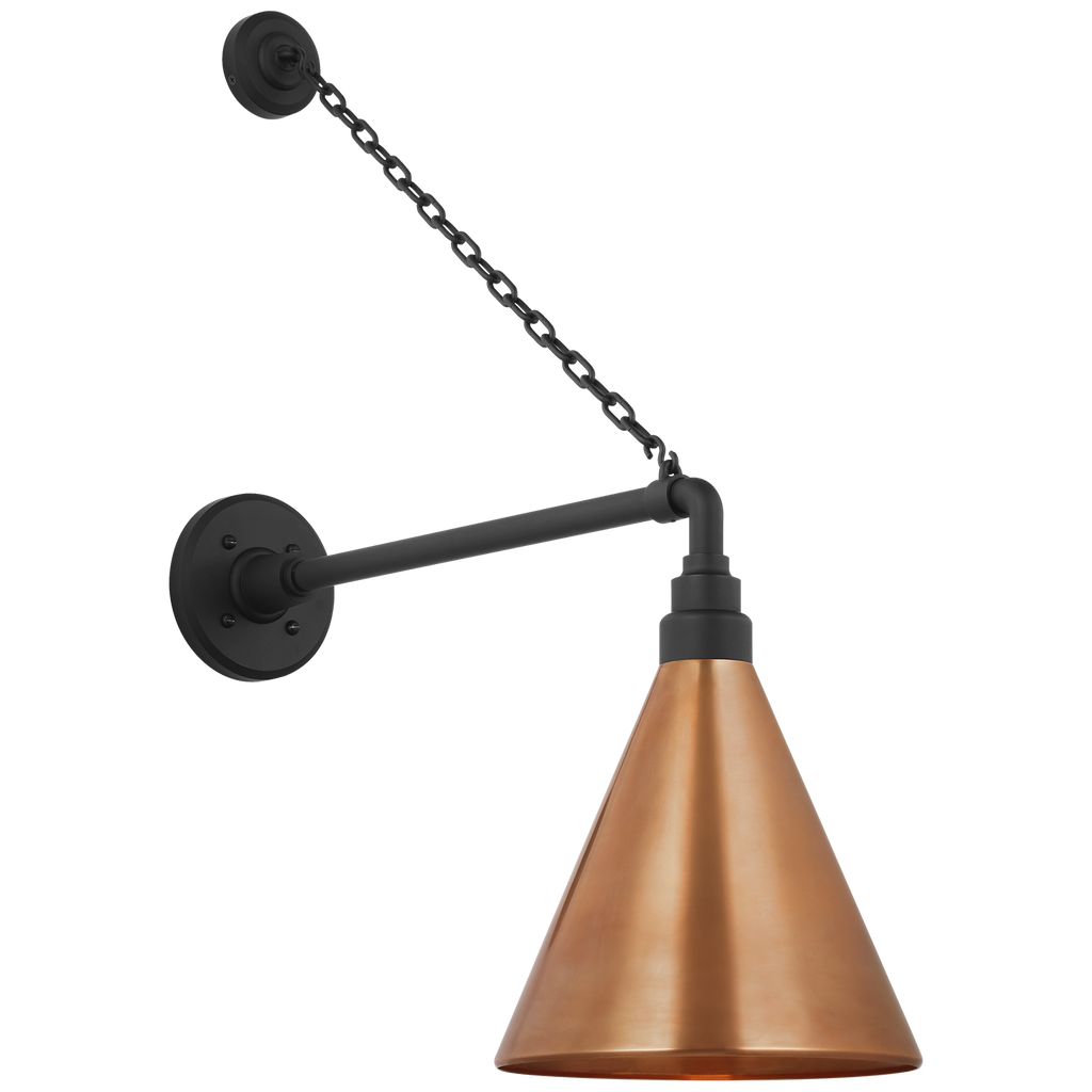 Academy 17.5" Anchored Mack Barn Light | Matte Black | 9 | 9" Soft Copper Conical Savannah Shade