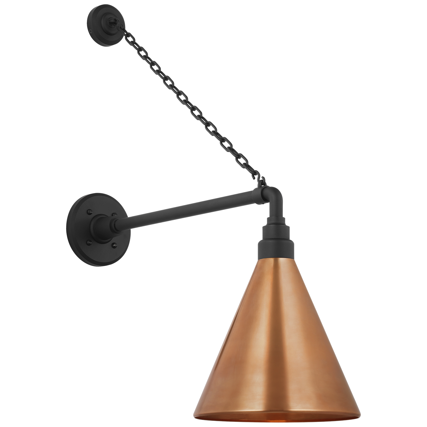Academy 17.5" Anchored Mack Barn Light | Matte Black | 9 | 9" Soft Copper Conical Savannah Shade