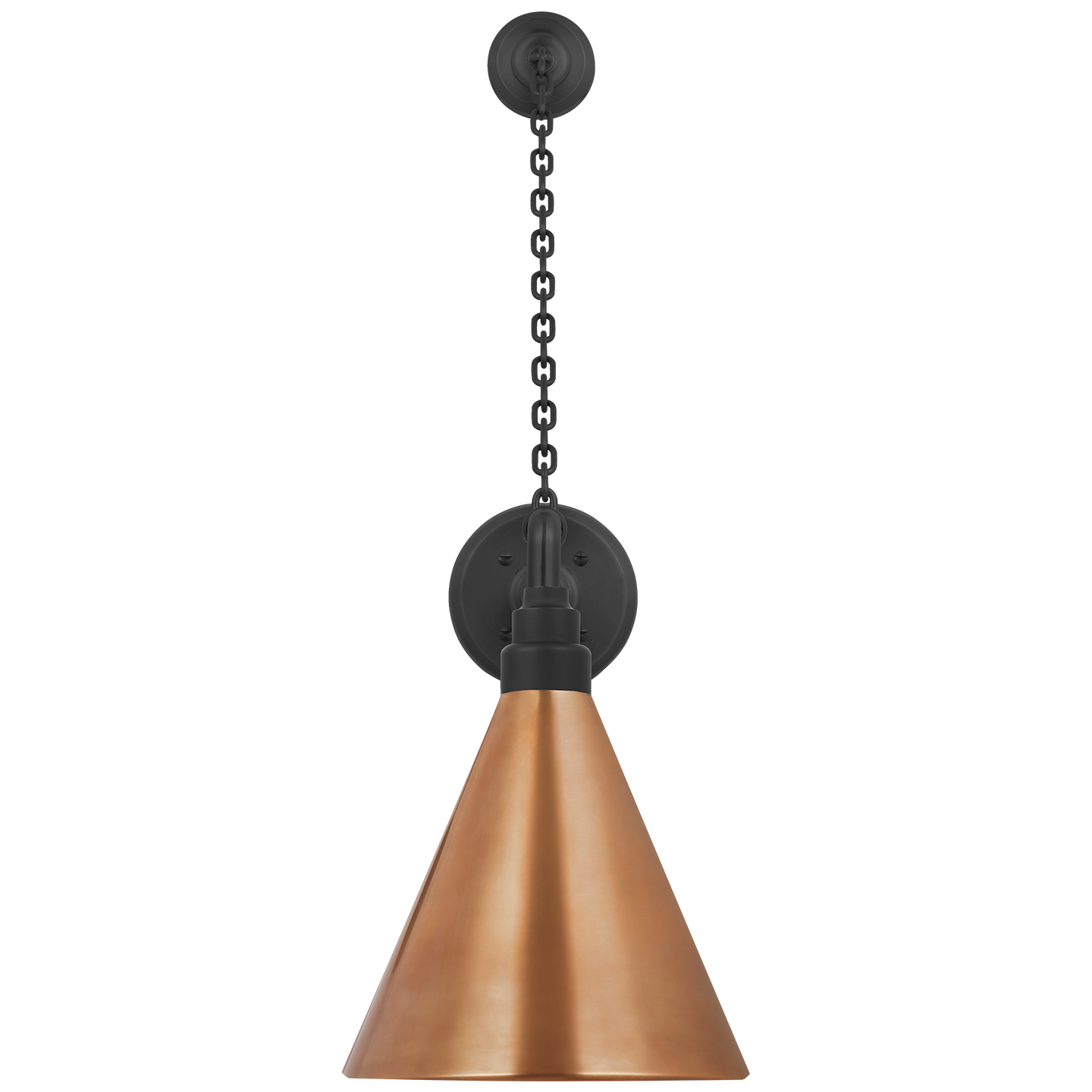 Academy 17.5" Anchored Mack Barn Light | Matte Black | 9 | 9" Soft Copper Conical Savannah Shade