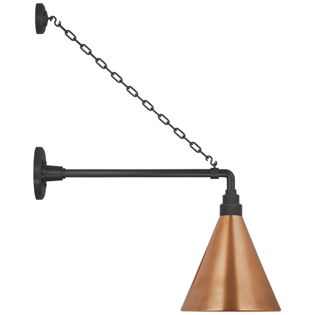Academy 17.5" Anchored Mack Barn Light | Matte Black | 9 | 9" Soft Copper Conical Savannah Shade