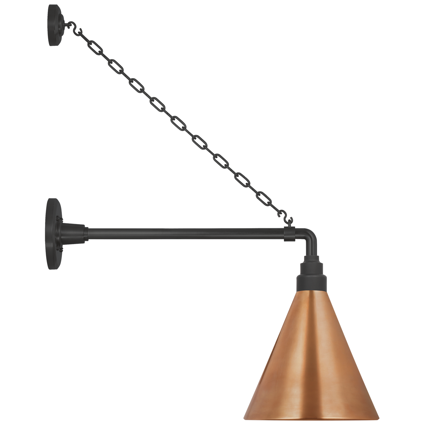 Academy 17.5" Anchored Mack Barn Light | Matte Black | 9 | 9" Soft Copper Conical Savannah Shade