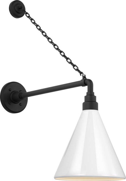 Academy 17.5" Anchored Mack Barn Light | Matte Black | 9 | 9" White Conical Savannah Shade