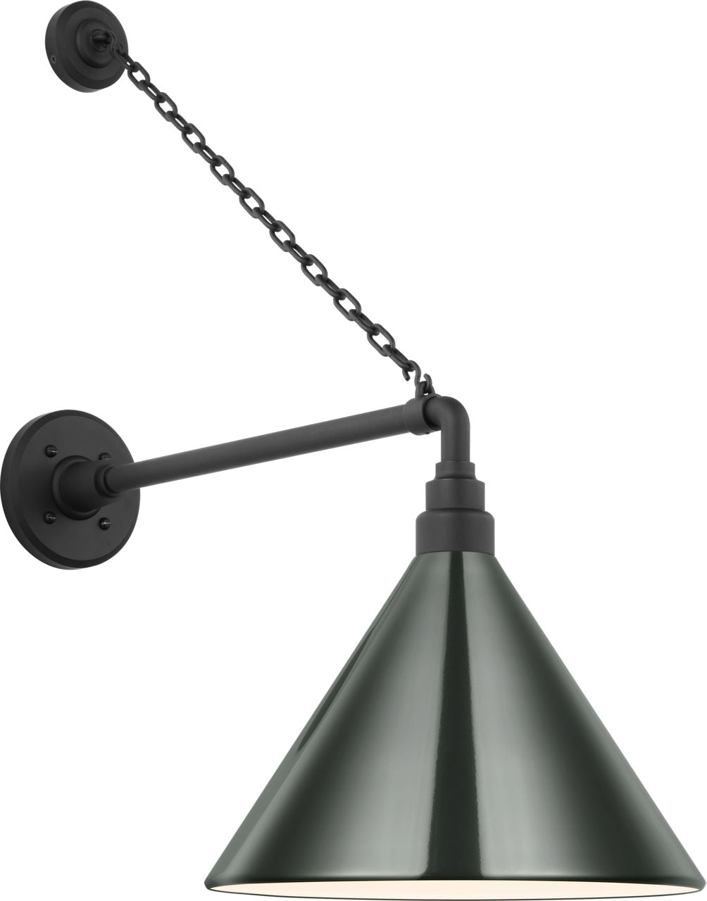 Academy 17.5" Anchored Mack Barn Light | Matte Black | 12.5 | 12.5" Green Conical Savannah Shade