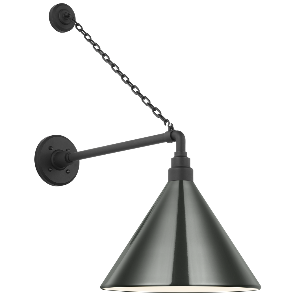Academy 17.5" Anchored Mack Barn Light | Matte Black | 12.5 | 12.5" Green Conical Savannah Shade