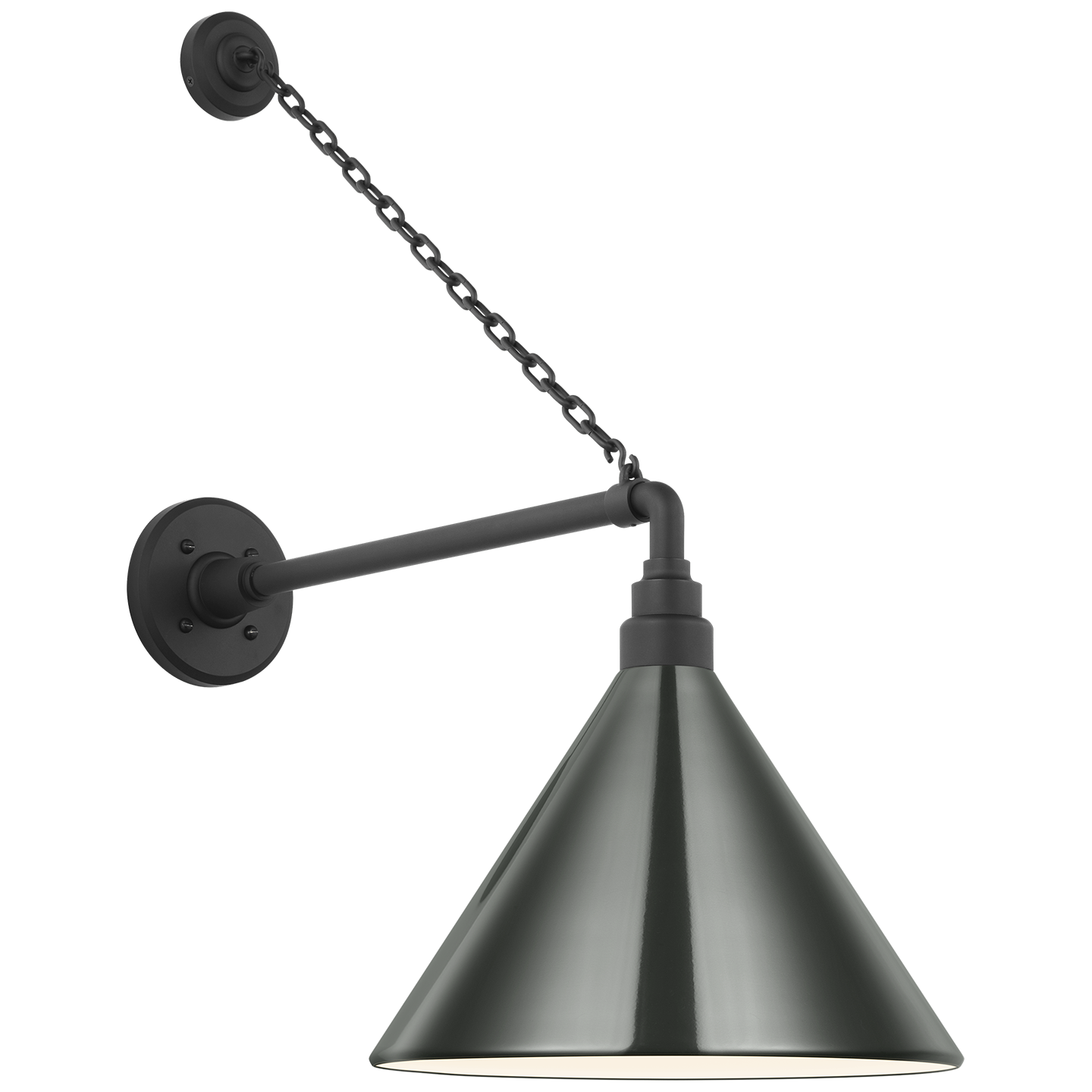Academy 17.5" Anchored Mack Barn Light | Matte Black | 12.5 | 12.5" Green Conical Savannah Shade