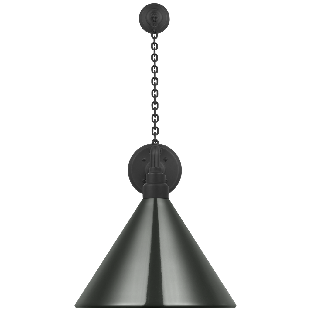 Academy 17.5" Anchored Mack Barn Light | Matte Black | 12.5 | 12.5" Green Conical Savannah Shade