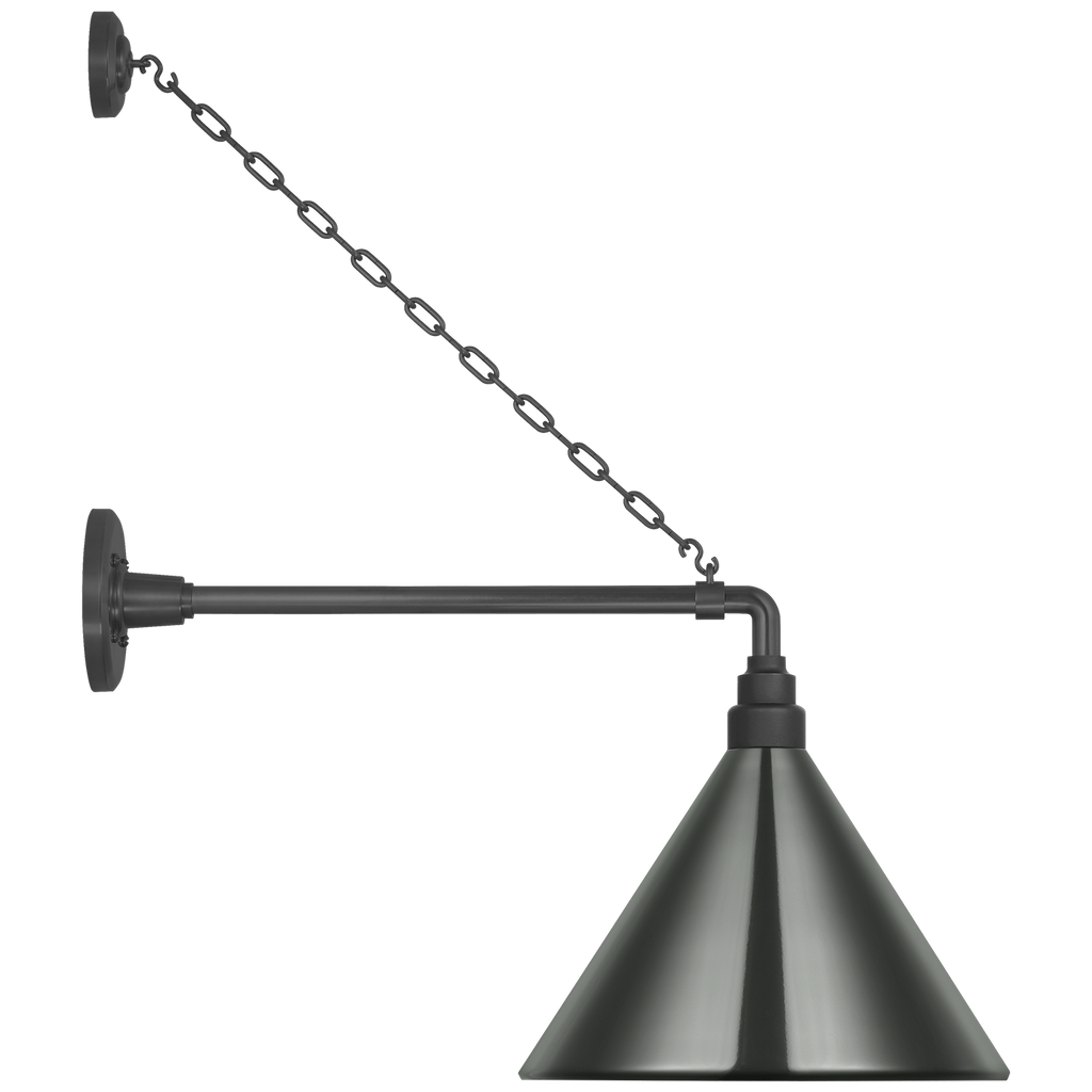 Academy 17.5" Anchored Mack Barn Light | Matte Black | 12.5 | 12.5" Green Conical Savannah Shade