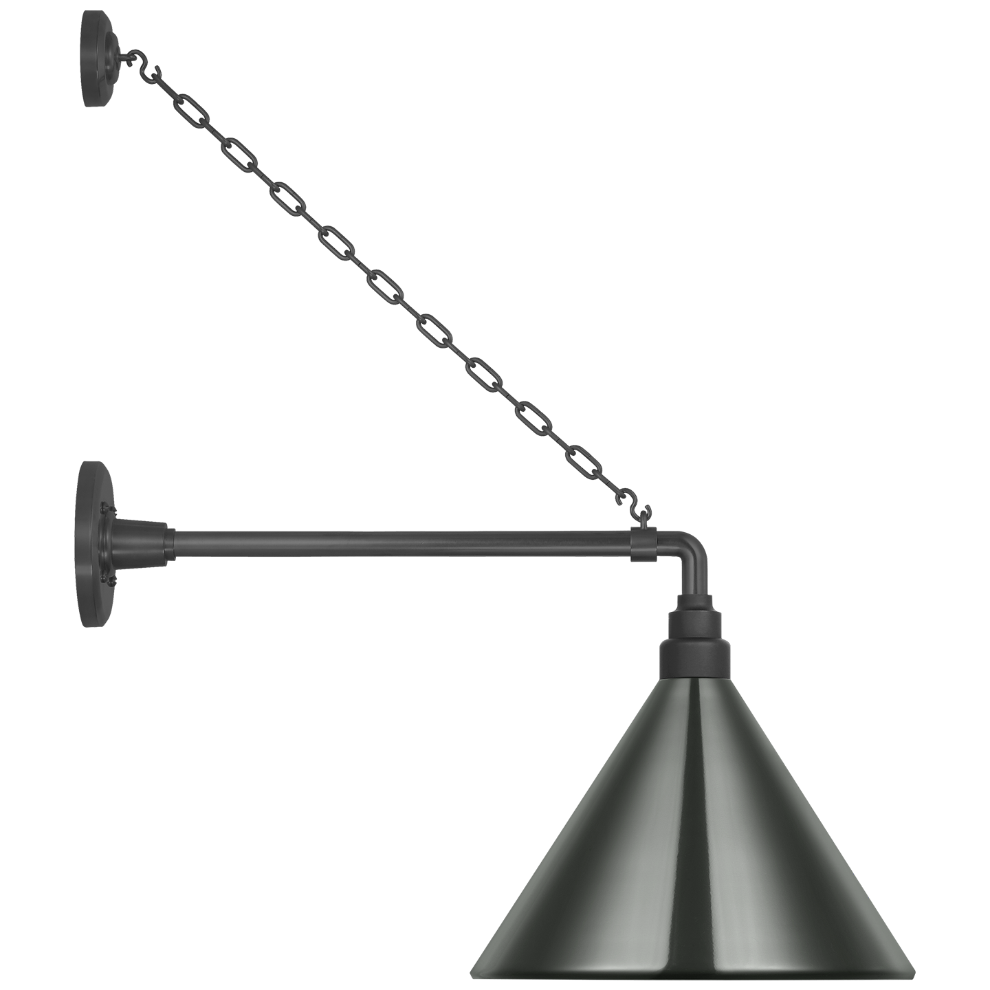 Academy 17.5" Anchored Mack Barn Light | Matte Black | 12.5 | 12.5" Green Conical Savannah Shade