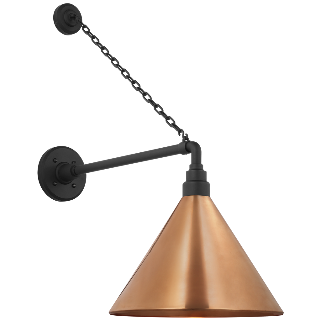 Academy 17.5" Anchored Mack Barn Light | Matte Black | 12.5 | 12.5" Soft Copper Conical Savannah Shade