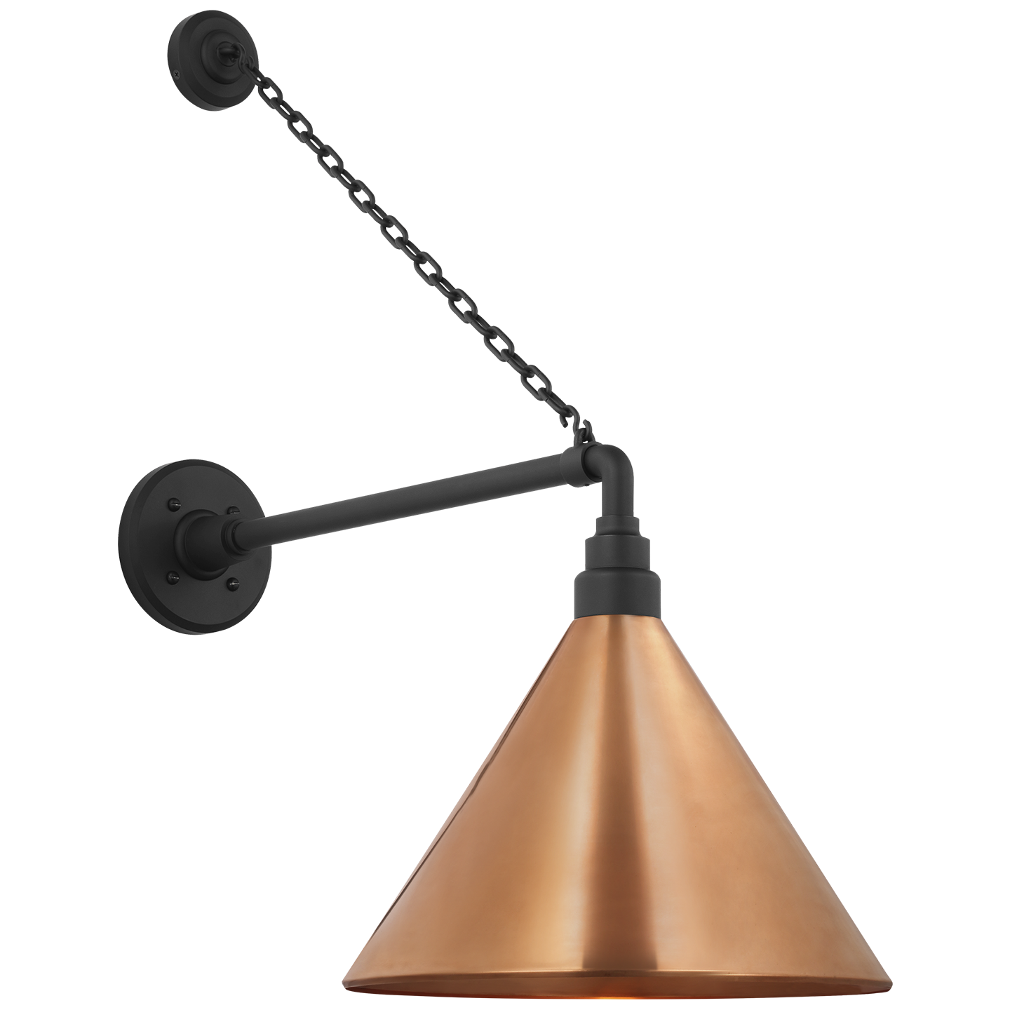 Academy 17.5" Anchored Mack Barn Light | Matte Black | 12.5 | 12.5" Soft Copper Conical Savannah Shade