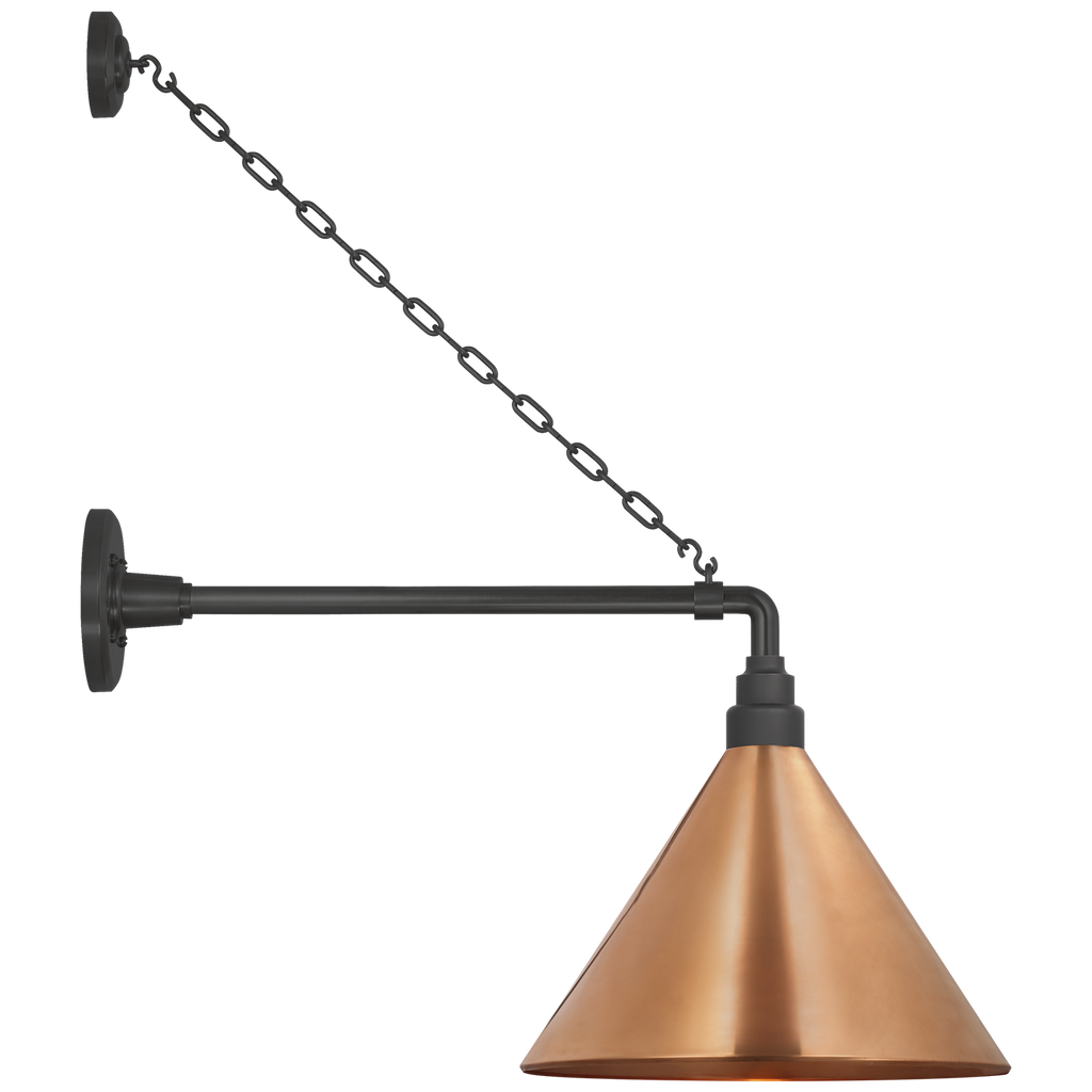 Academy 17.5" Anchored Mack Barn Light | Matte Black | 12.5 | 12.5" Soft Copper Conical Savannah Shade