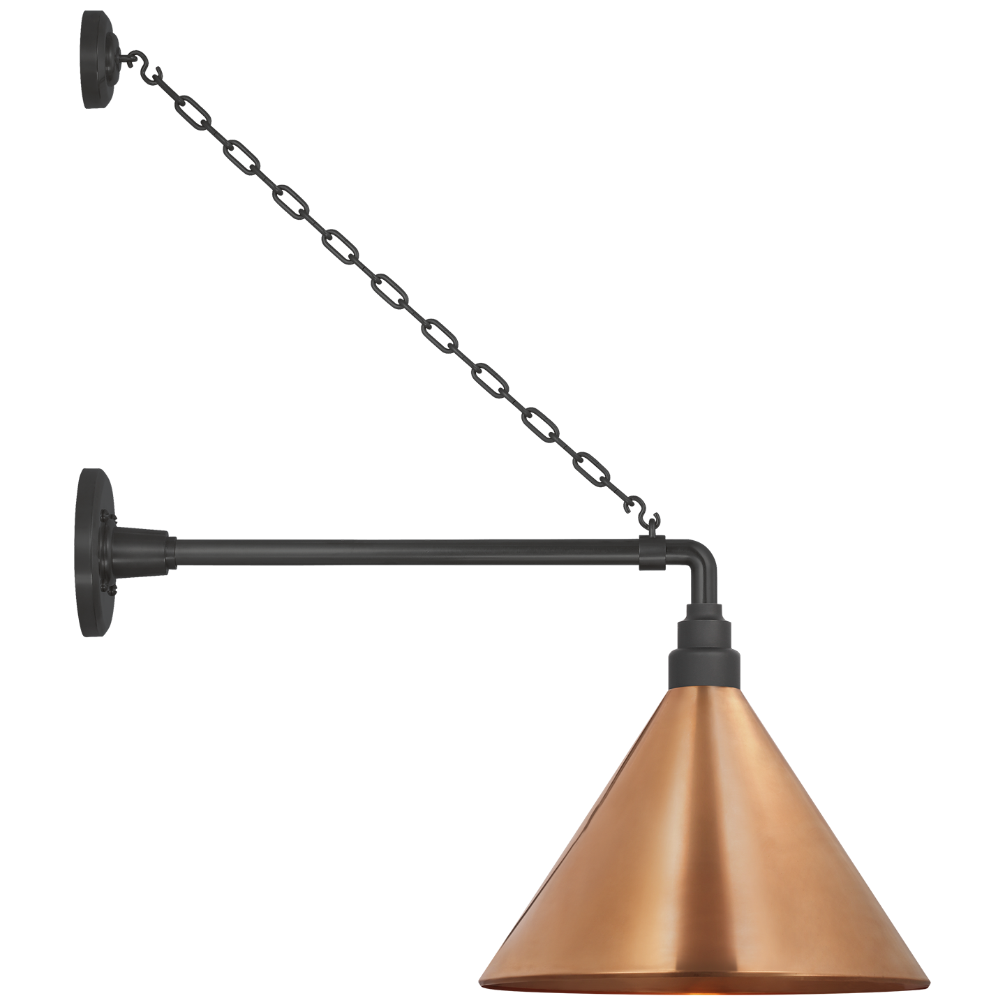 Academy 17.5" Anchored Mack Barn Light | Matte Black | 12.5 | 12.5" Soft Copper Conical Savannah Shade