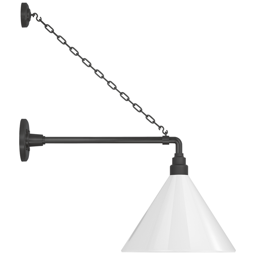 Academy 17.5" Anchored Mack Barn Light | Matte Black | 12.5 | 12.5" White Conical Savannah Shade