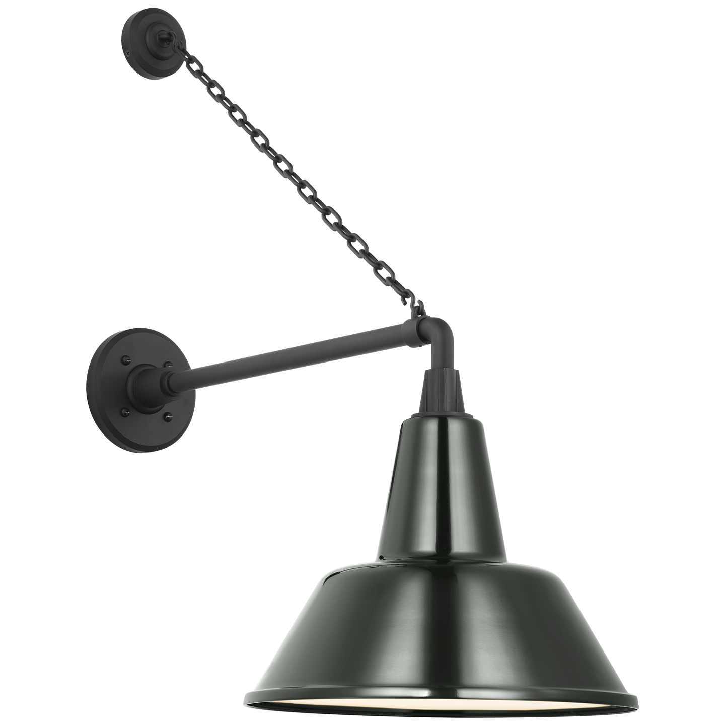 Academy 17.5" Anchored Mack Barn Light | Matte Black | 12.5 | 12.5" Green Bowers Shade