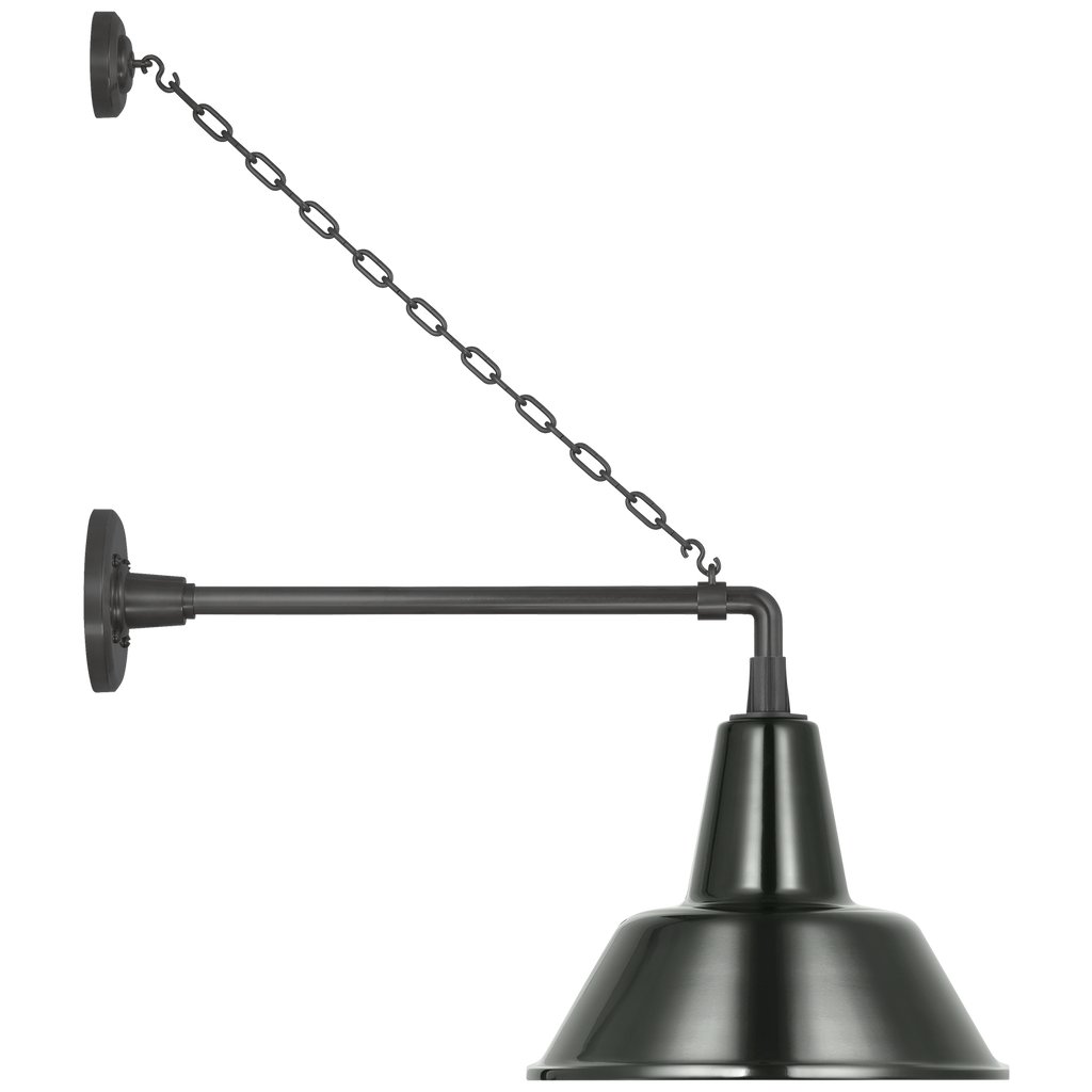 Academy 17.5" Anchored Mack Barn Light | Matte Black | 12.5 | 12.5" Green Bowers Shade