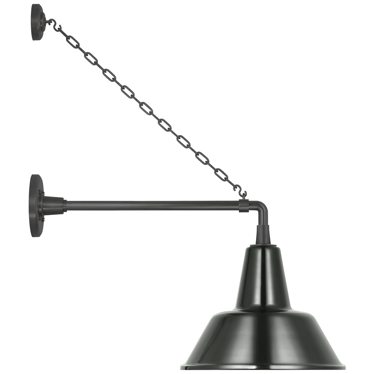 Academy 17.5" Anchored Mack Barn Light | Matte Black | 12.5 | 12.5" Green Bowers Shade