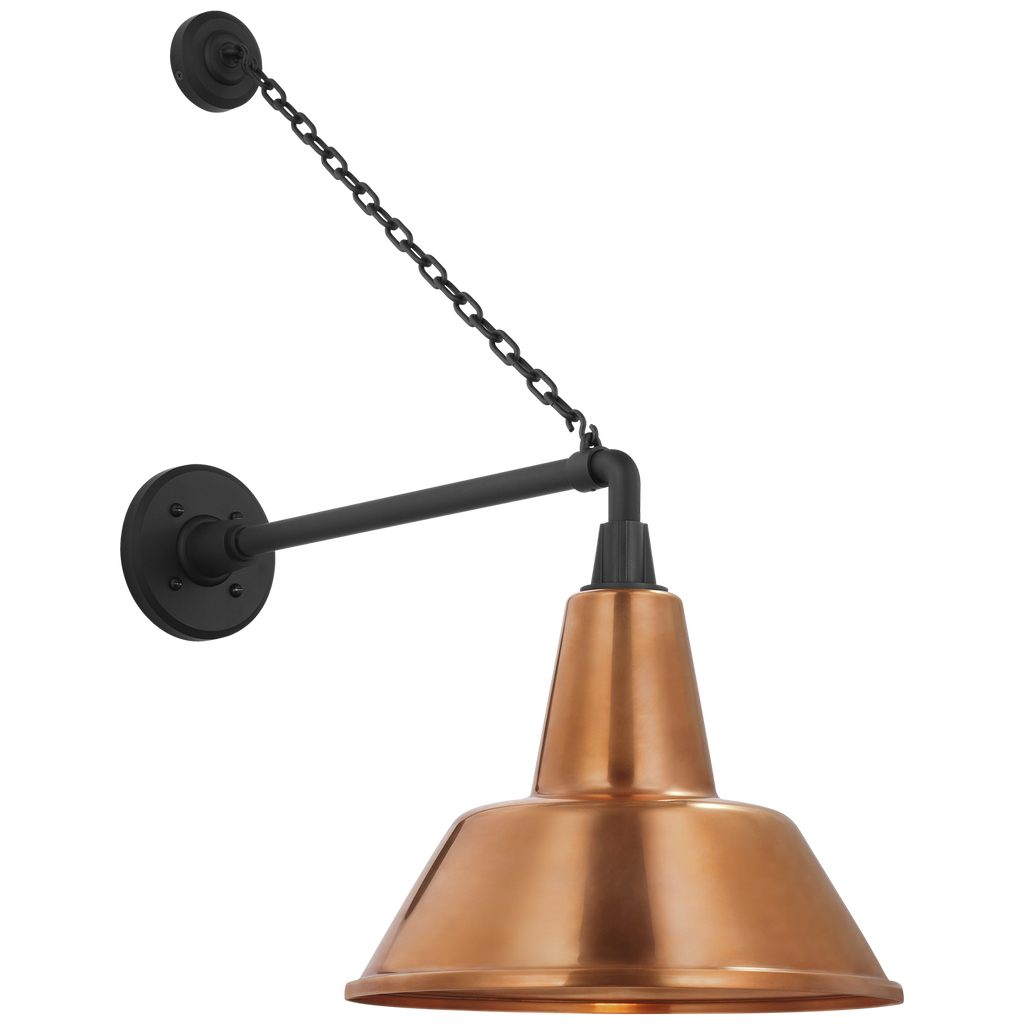 Academy 17.5" Anchored Mack Barn Light | Matte Black | 12.5 | 12.5" Soft Copper Bowers Shade