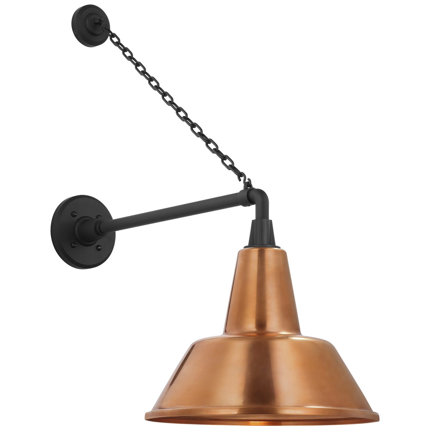 Academy 17.5" Anchored Mack Barn Light | Matte Black | 12.5 | 12.5" Soft Copper Bowers Shade
