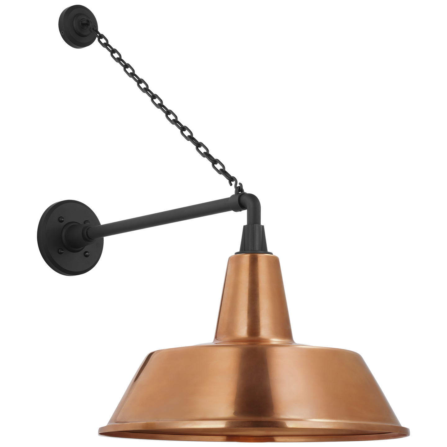 Academy 17.5" Anchored Mack Barn Light | Matte Black | 16 | 16" Soft Copper Bowers Shade