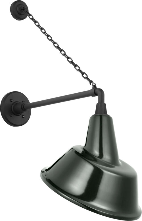 Academy 17.5" Anchored Mack Barn Light | Matte Black | 12.5 | 12.5" Green Tilted Bowers Shade