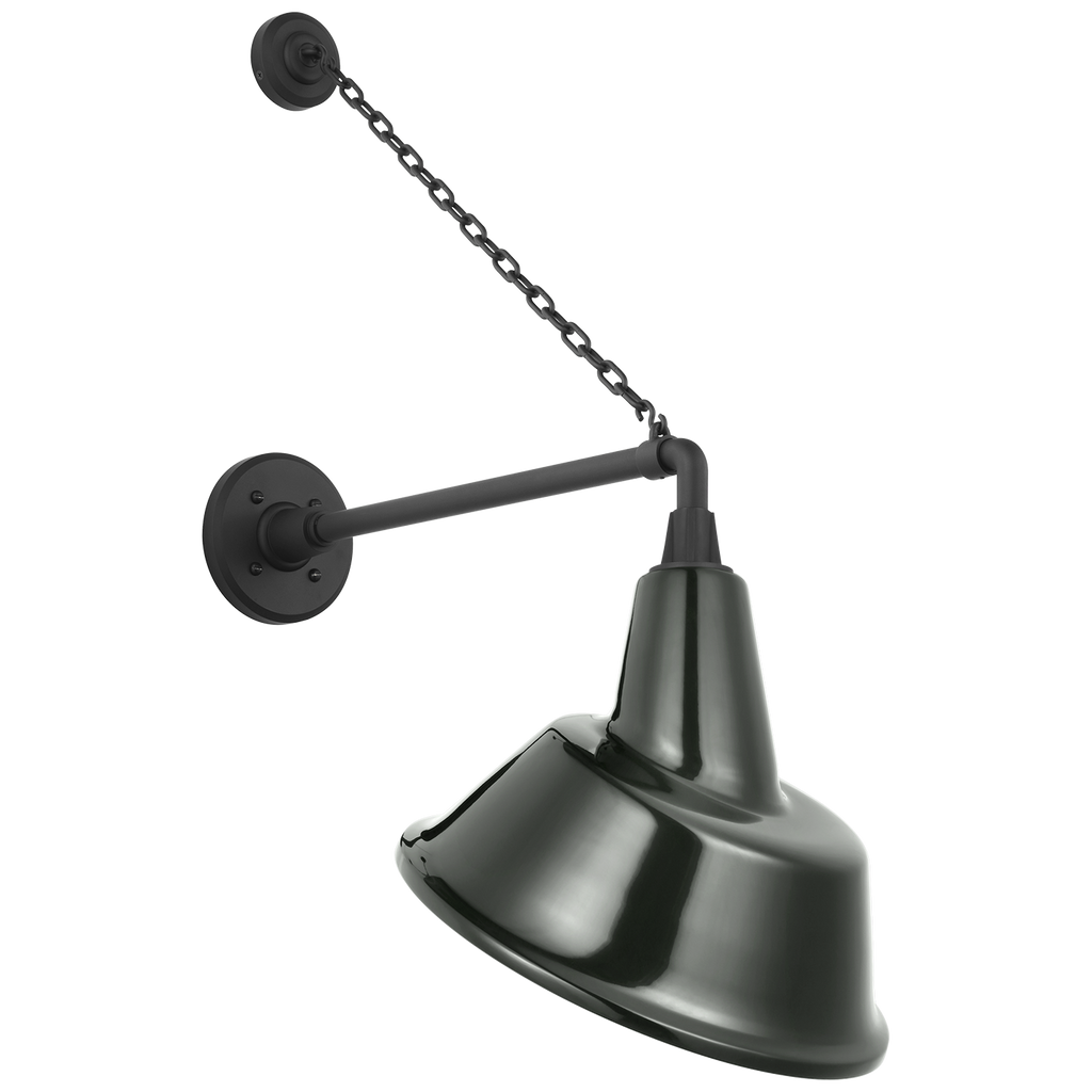 Academy 17.5" Anchored Mack Barn Light | Matte Black | 12.5 | 12.5" Green Tilted Bowers Shade