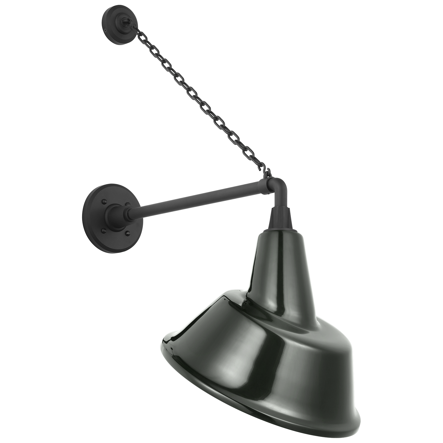 Academy 17.5" Anchored Mack Barn Light | Matte Black | 12.5 | 12.5" Green Tilted Bowers Shade