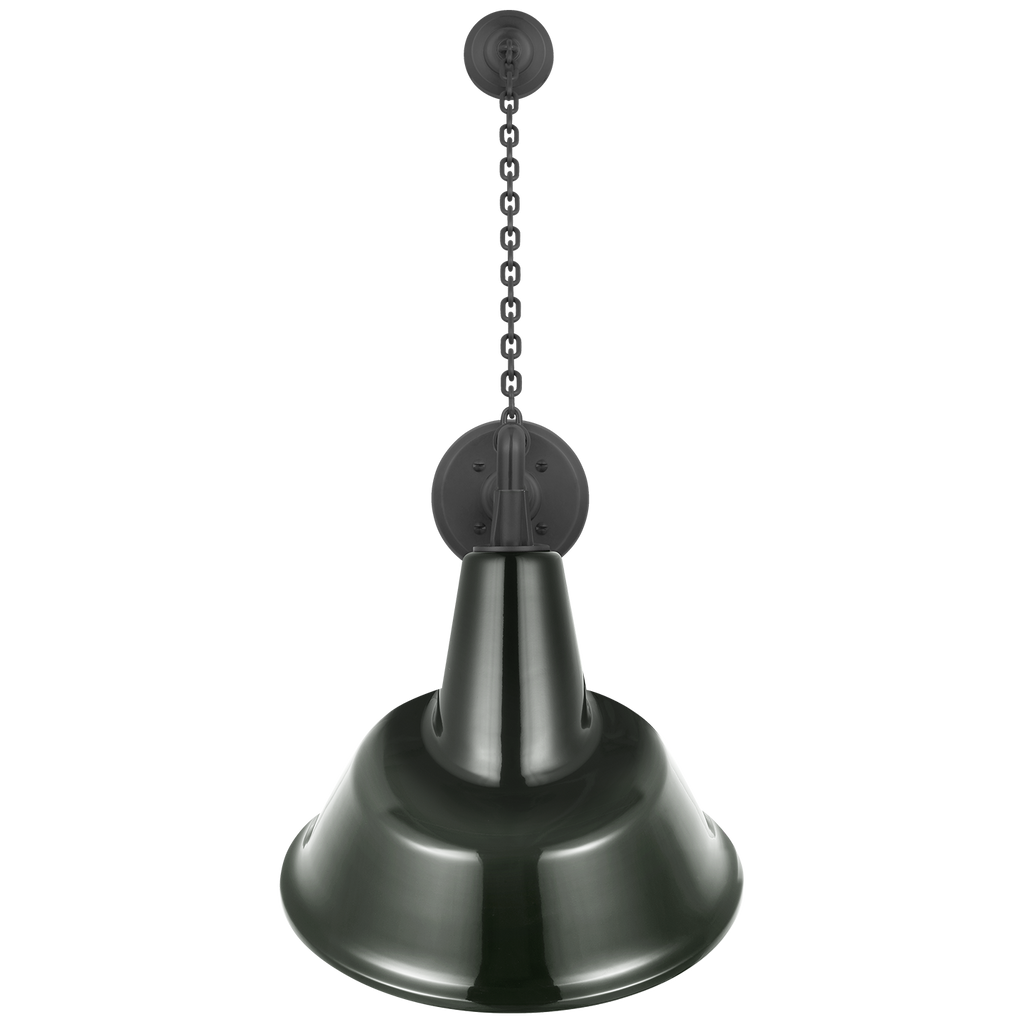 Academy 17.5" Anchored Mack Barn Light | Matte Black | 12.5 | 12.5" Green Tilted Bowers Shade