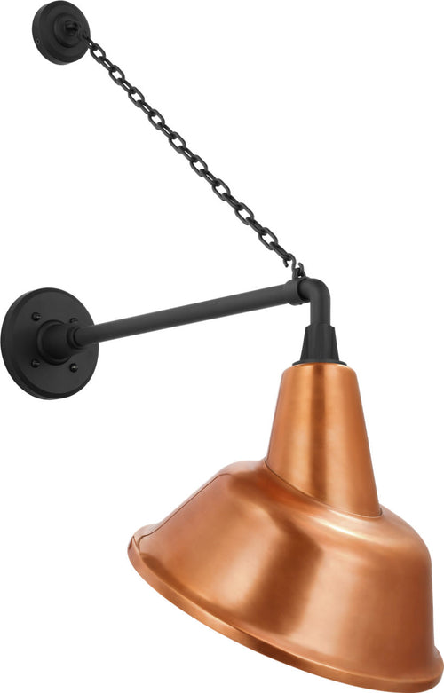 Academy 17.5" Anchored Mack Barn Light | Matte Black | 12.5 | 12.5" Soft Copper Tilted Bowers Shade