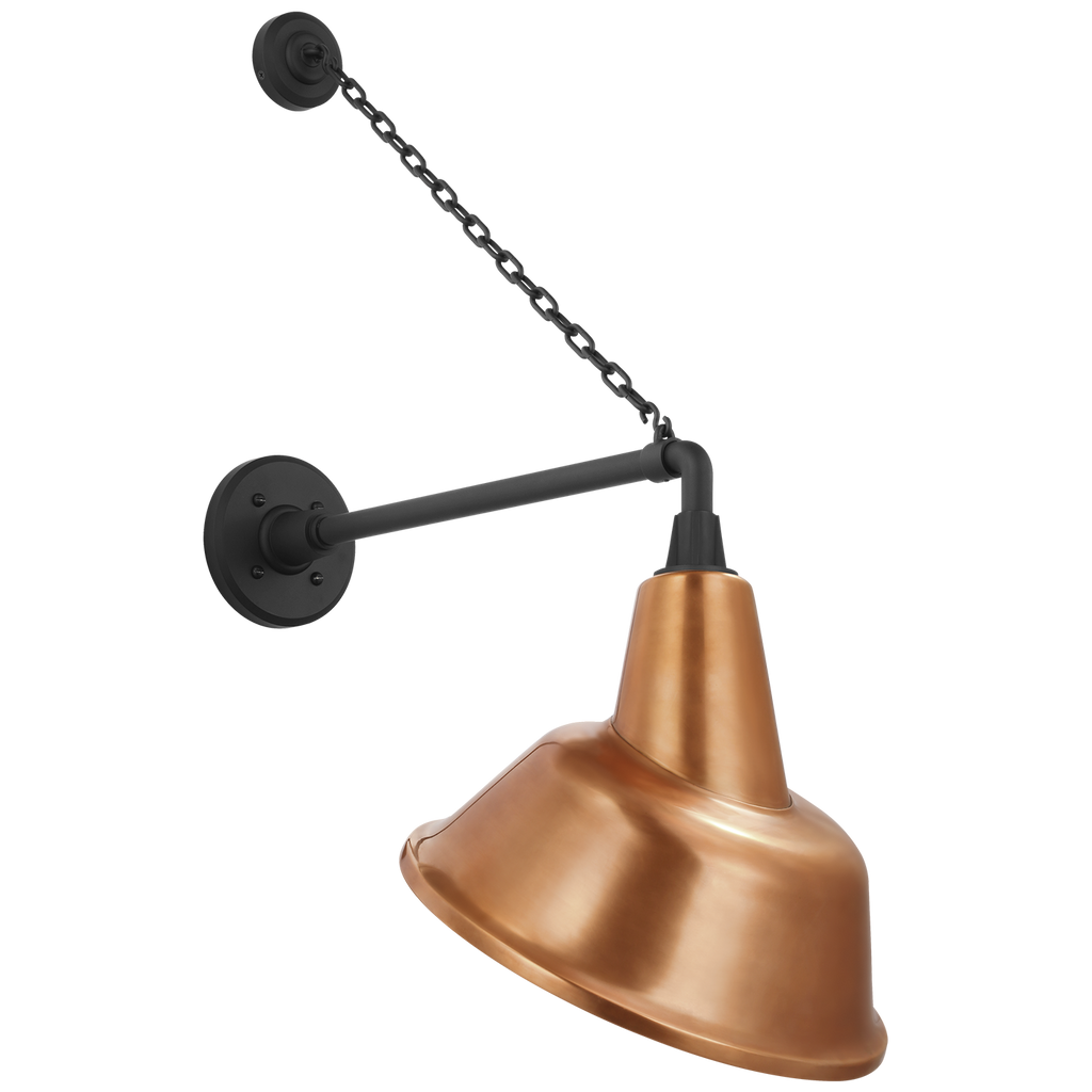 Academy 17.5" Anchored Mack Barn Light | Matte Black | 12.5 | 12.5" Soft Copper Tilted Bowers Shade
