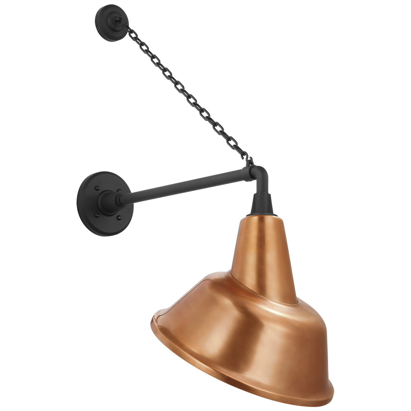 Academy 17.5" Anchored Mack Barn Light | Matte Black | 12.5 | 12.5" Soft Copper Tilted Bowers Shade