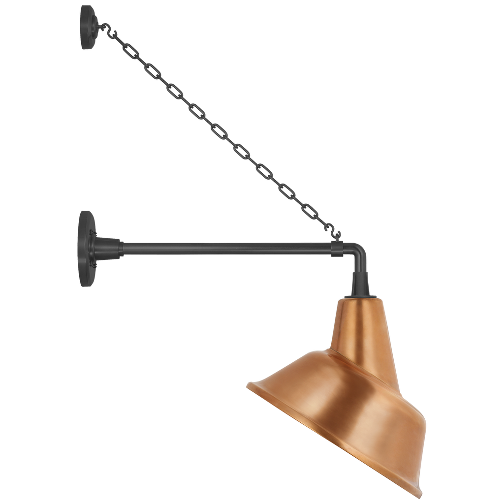 Academy 17.5" Anchored Mack Barn Light | Matte Black | 12.5 | 12.5" Soft Copper Tilted Bowers Shade
