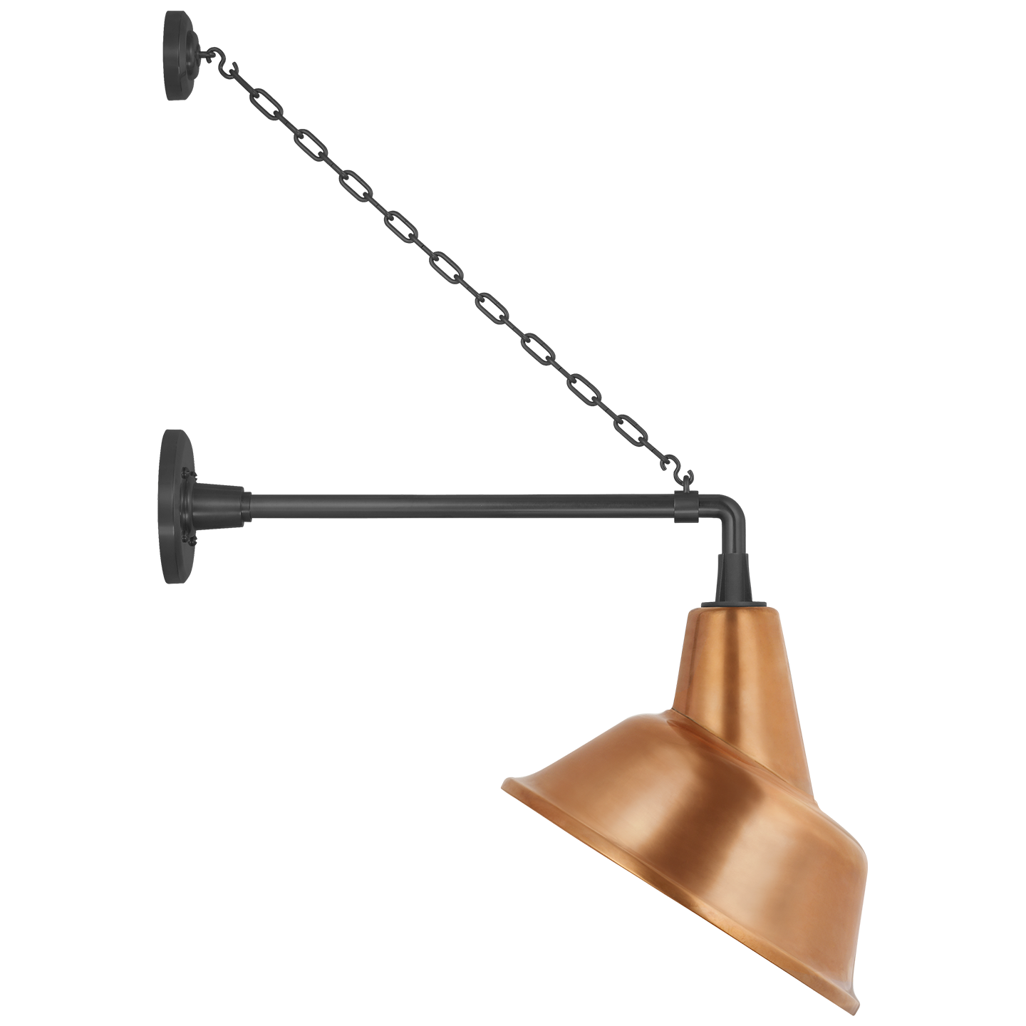 Academy 17.5" Anchored Mack Barn Light | Matte Black | 12.5 | 12.5" Soft Copper Tilted Bowers Shade