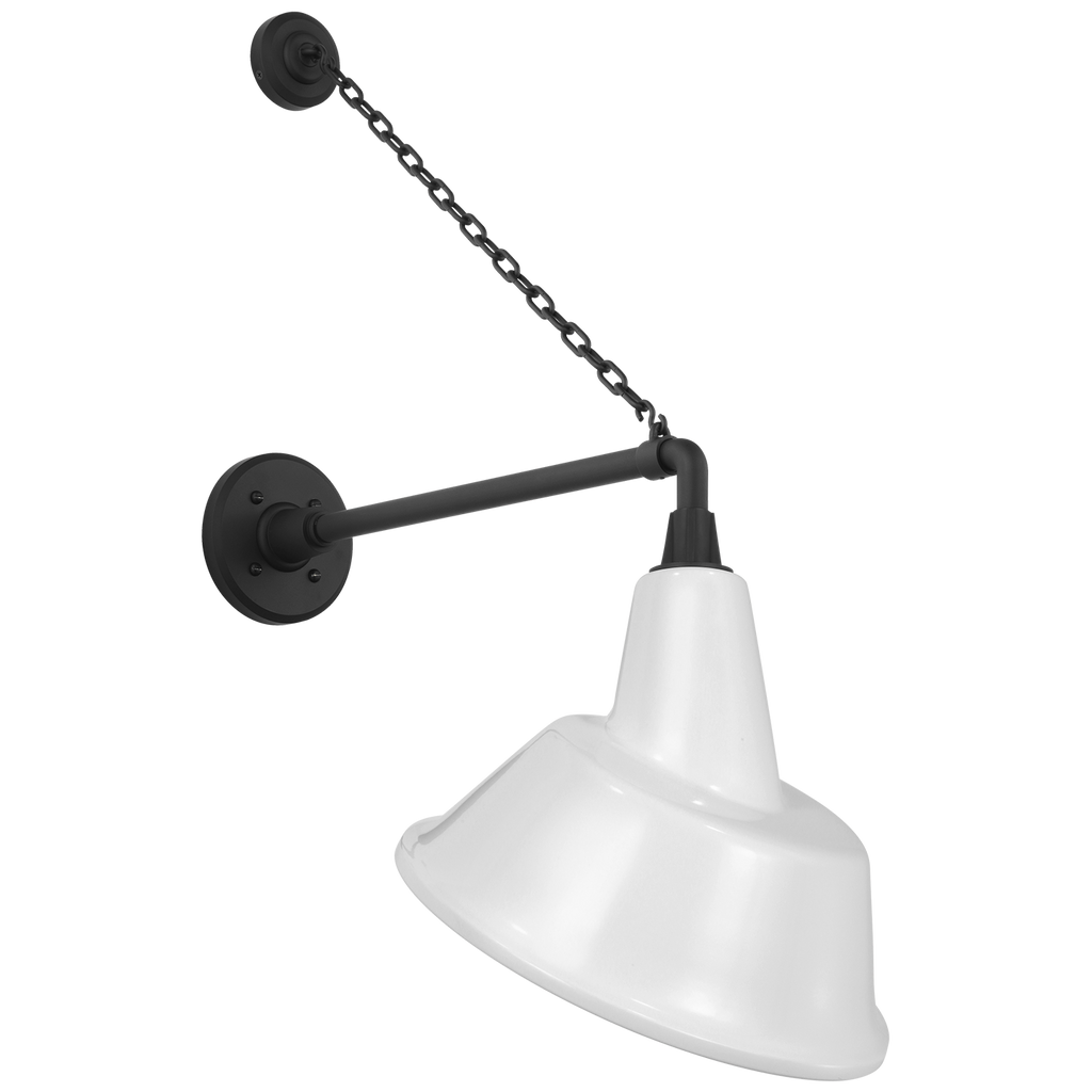 Academy 17.5" Anchored Mack Barn Light | Matte Black | 12.5 | 12.5" White Tilted Bowers Shade