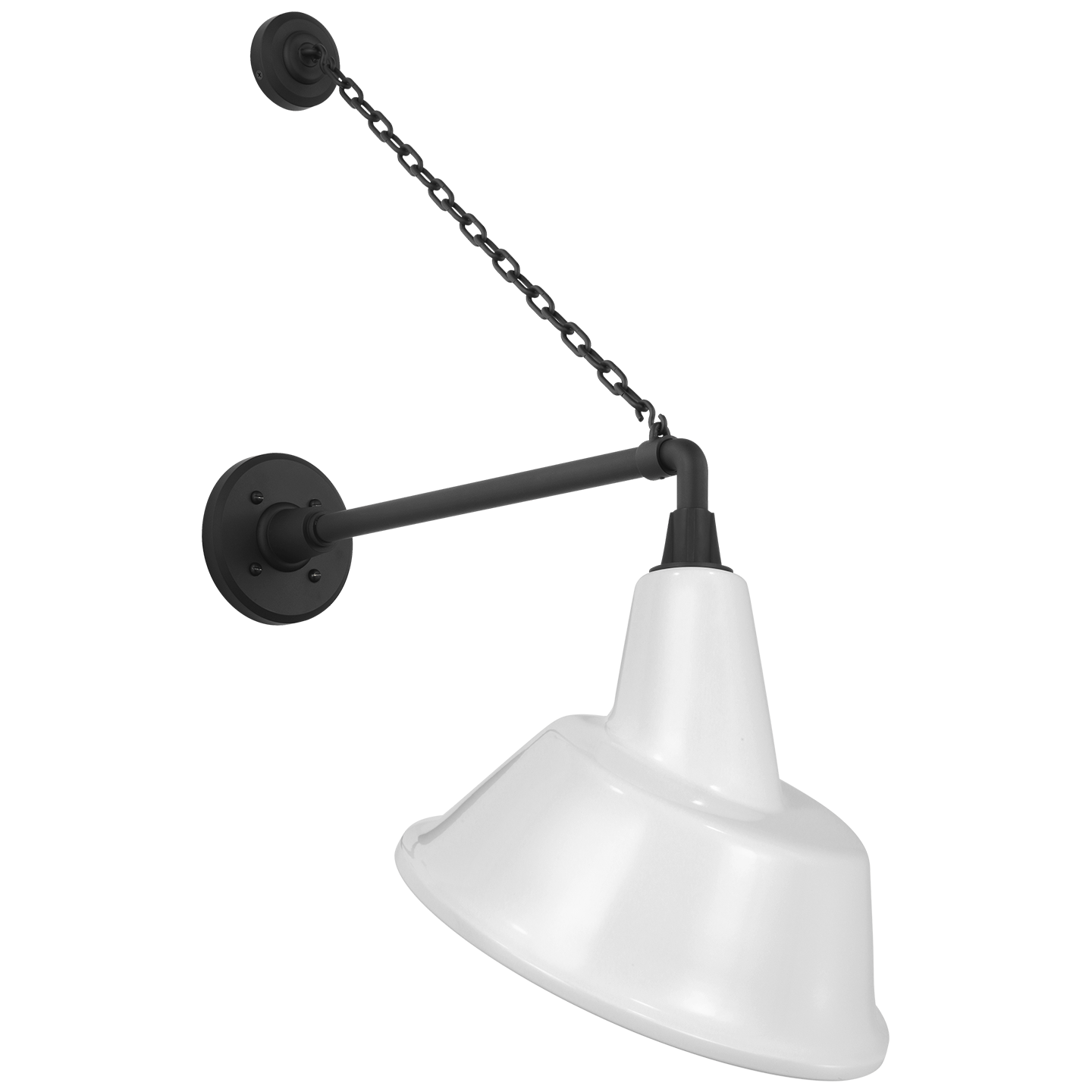 Academy 17.5" Anchored Mack Barn Light | Matte Black | 12.5 | 12.5" White Tilted Bowers Shade