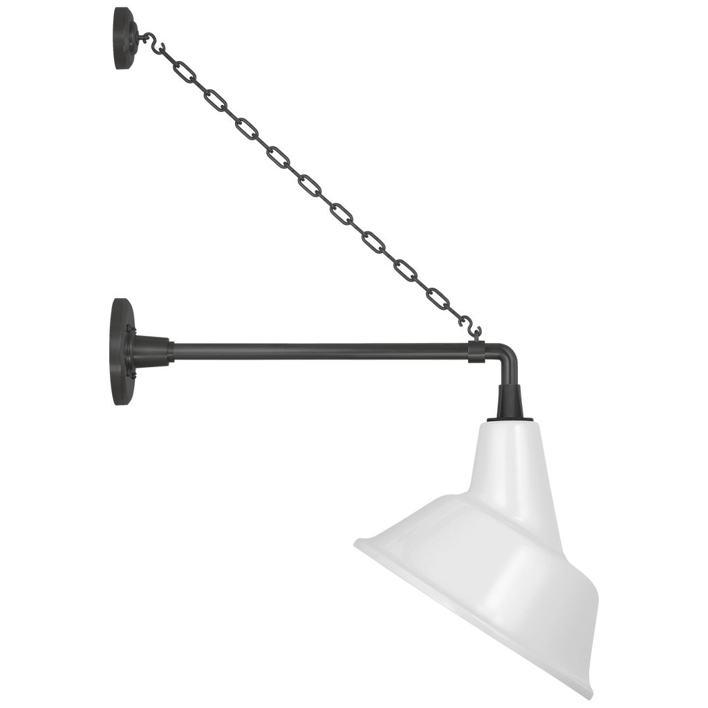 Academy 17.5" Anchored Mack Barn Light | Matte Black | 12.5 | 12.5" White Tilted Bowers Shade