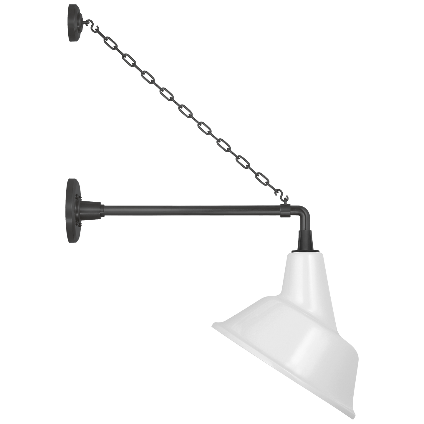 Academy 17.5" Anchored Mack Barn Light | Matte Black | 12.5 | 12.5" White Tilted Bowers Shade