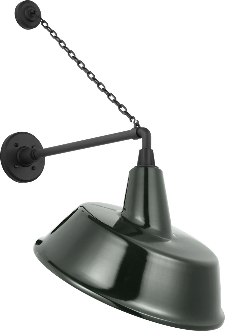 Academy 17.5" Anchored Mack Barn Light | Matte Black | 16 | 16" Green Tilted Bowers Shade