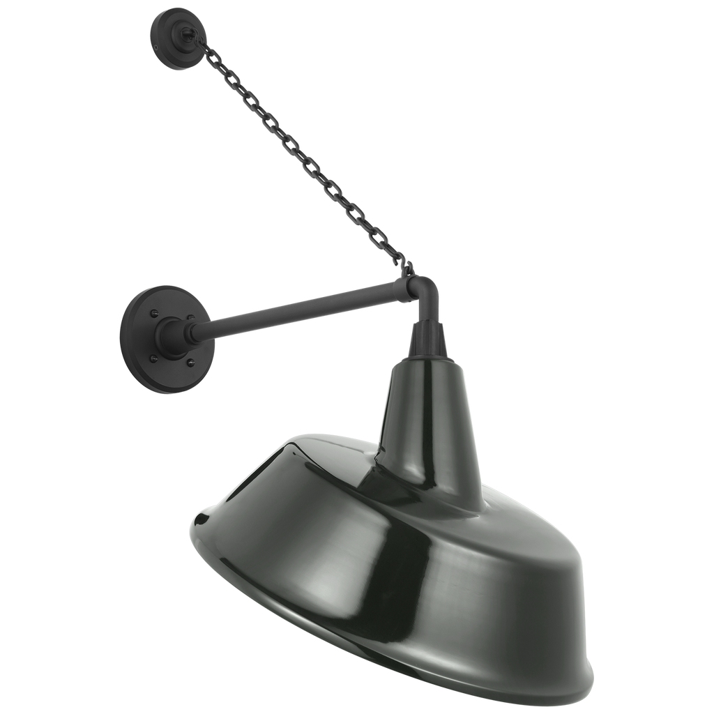 Academy 17.5" Anchored Mack Barn Light | Matte Black | 16 | 16" Green Tilted Bowers Shade