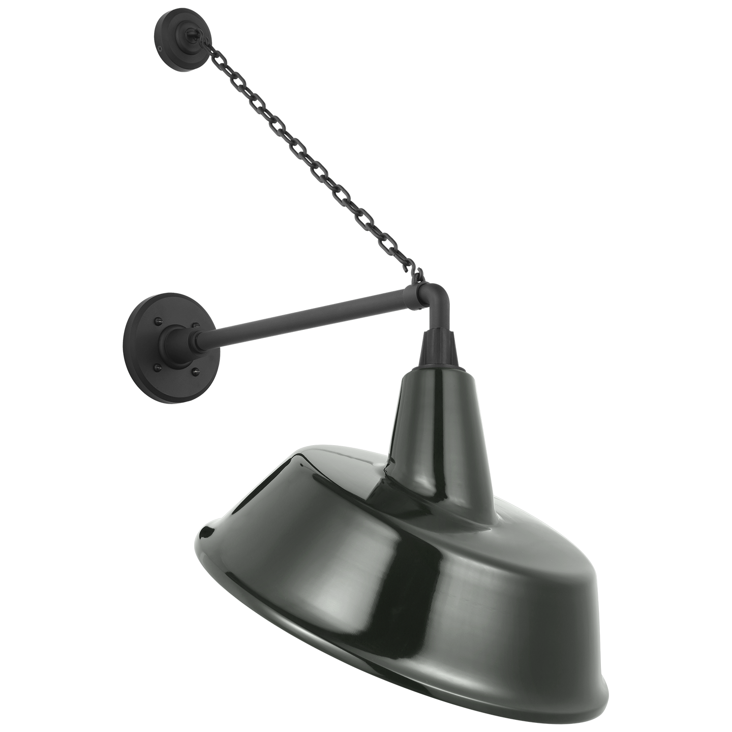 Academy 17.5" Anchored Mack Barn Light | Matte Black | 16 | 16" Green Tilted Bowers Shade