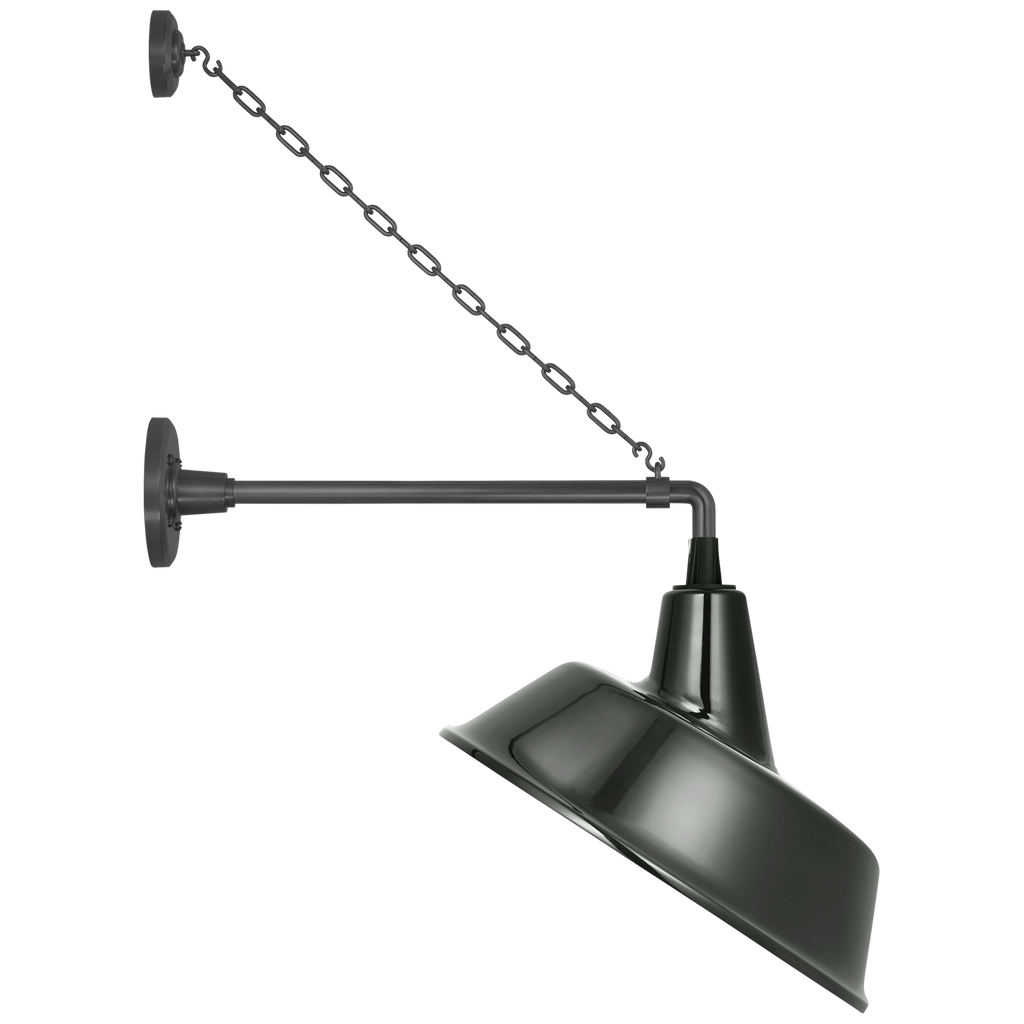 Academy 17.5" Anchored Mack Barn Light | Matte Black | 16 | 16" Green Tilted Bowers Shade